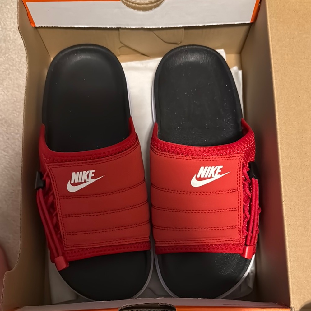 Nike Red and Black Women's Slippers